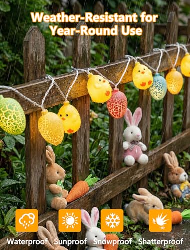 LED Easter Yellow Chicks Cracked Egg String Lights, 8.5Ft Plug in Eggs Lights Indoor Easter Decorations, 10 Multicolor Easter Fairy Lights for Outdoor Party Birthday Garden Spring Home Decor for Kids - color: Multicolor Egg Chick