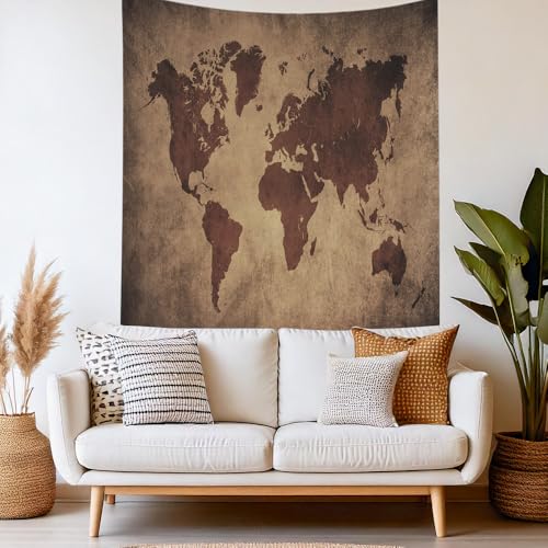 CAPSCEOLL World Map Tapestry - Brown Wall Hanging, Kids' Room Decor, 50x60 Inches - color: Brown Black, size: 50"L x 60"W