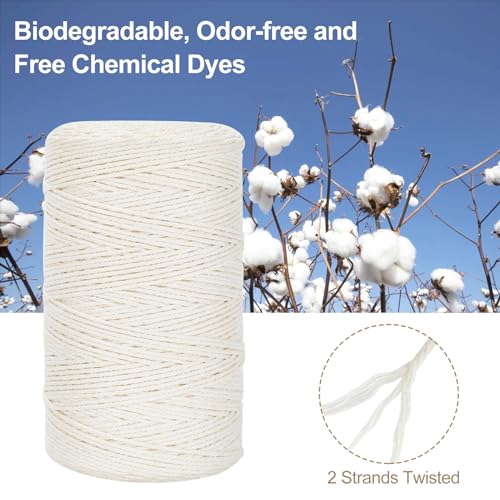 Macrame Cord 2mm x 380Yards (1140Feet), Natural Cotton Macrame Rope - 2 Strands Twisted Macrame Cotton Cord for Wall Hanging, Plant Hangers, Crafts, Gift Wrapping and Wedding Decorations, Beige - color: Beige, size: 0.08 in x 380 yd