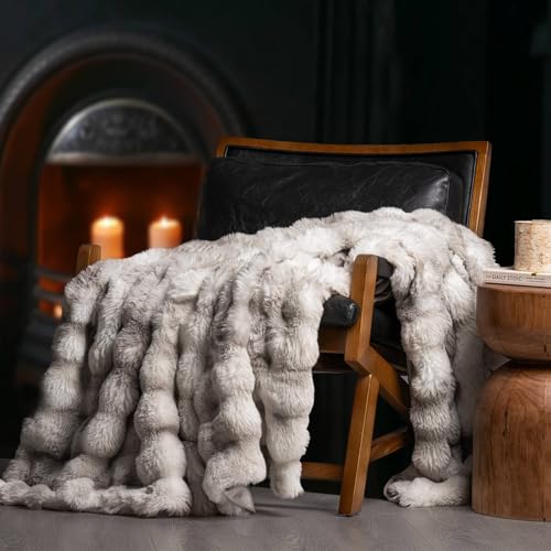 EverGrace Ultra Soft Luxury Fluffy Faux Rabbit Fur Throw Blanket, Thick Warm Bubble Throw for Bed, Cozy Plush Reversible Blankets for Couch, Chair, Sofa, Light Grey, 50x60 Inches - color: Marble Grey, size: 50"x60"