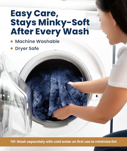 Everlasting Comfort Soft & Comfortable Navy Blue Faux Fur Throw Blanket for Couch - (50"x65") Minky & Fluffy Fall Blankets & Throws, Plush Fuzzy for Bed, Sofa & Living Room - Cozy Home Decor - color: Navy Blue
