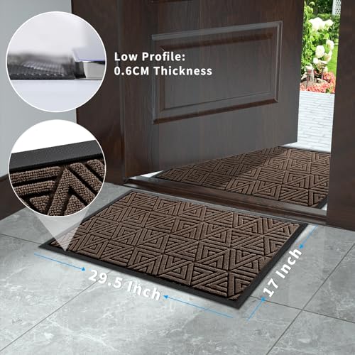 Yimobra Outdoor Mats for Front Door 29.5x17, Stops Mud & Dirt at Entrance, Fits Garage & Patio, All-Weather Waterproof Non Slip Outdoor Indoor Welcome Mat, Brown - color: Brown, size: 29.5x17 Inch