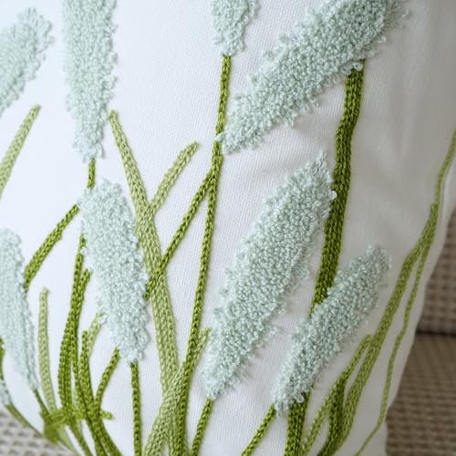vctops Farmhouse Pampas Grass Cotton Tufted Throw Pillow Cover Boho Embroidery Pillowcase Soft Square Cushion Case for Sofa Couch Bed Chair (Light Green,18"x18") - color: Light Green