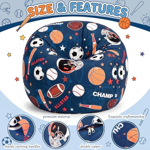 Boao 27'' Large Balls Kids Bean Bag Chairs Cover (No Filling) Washable Stuffed Animal Storage Beanbag Chair for Kids Canvas Bean Bag Cover with Zipper for Boys Organizing Plush Toys Textile Sack - color: Balls, size: 27 Inches