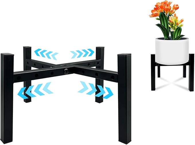 Mini 4Legs Adjustable Metal Plant Stand for 5"-10" Plant Pot – Indoor & Outdoor (Black, 1 Pcs)