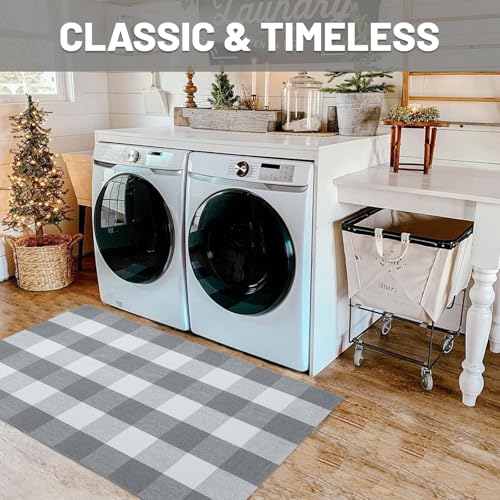 IOHOUZE Buffalo Plaid Checkered Rug 27.5" X 43" Front Door Mats, Washable Area Rugs for Front Porch Decor, Spring Summer Welcome Mats Outdoor, Gray White Rug for Farmhouse/Entryway/Home Entrance - color: Grey and White, size: 2'4" x 3'8" (Rectangular)
