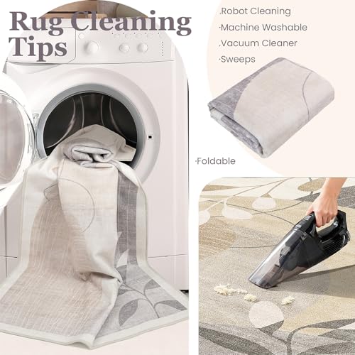 MUJOO Washable 2x6 Runner Rugs for Kitchen Hallway Bedside Bathroom Laundry Room Bedroom,Boho Long Area Rug Non Slip Carpet Throw Rug Mid Century Modern Abstract Botanical Geometric Neutral Beige - color: Beige（modern）, size: 2' x 6' (Rectangular)