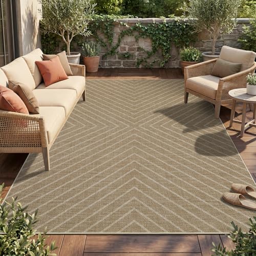Garvee Washable Easy Jute Living Room Rug - Striped Outdoor Rugs 9x12 for Patio, Large Farmhouse Indoor Outdoor Carpet, Non Slip Low Pile Stain Resistant Carpet for Bedroom Dining Room 9'x12' - color: Striped|jute, size: 9' x 12' (Rectangular)