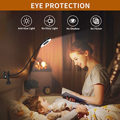 iZELL Desk Lamp, [3 Color Modes & 10 Brightness] LED Reading Light with Clamp, Silicone Flexible Arm Book Light for Kids Reading Book in Bed at Night Clip on Table, Headboard, Dorm - 15.8‘’ Black - size: 15.8'' Black
