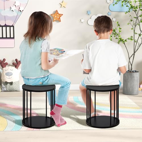 HDANI Wooden Stool Set of 2 for Kids,Adults,300lbs Load Capacity Garden Round Wood Stool,Non-Slip Small Step Stool for Plant Stand,Kitchen,Bathroom and Bedroom,Black - color: Black, size: Small - Set of 2