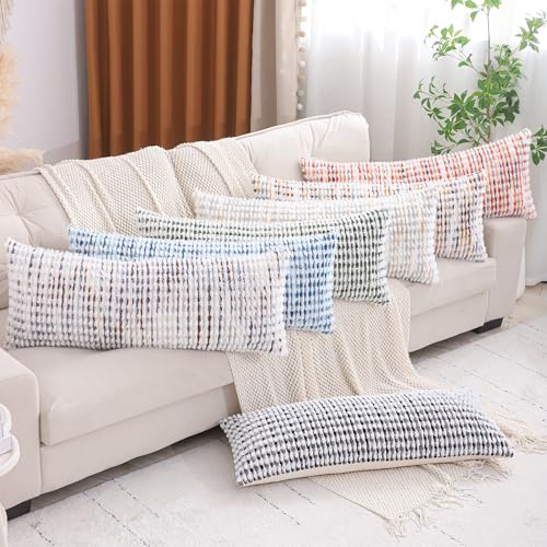 LUOYEHK Boho Throw Pillow Covers 14x36 Inch Chenille Tufted Pillowcase Farmhouse Neutral Cushion Covers for Couch Sofa Bed Living Room, Black Gray (1 Piece) - color: Black Gray, size: 36" x 14" (Pack of 1)