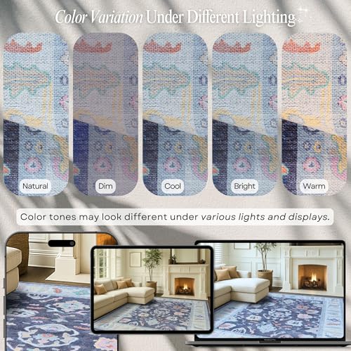 Fame Rugs Modern Oushak Rug 2x3, Vintage Turkish Navy Blue Oriental Antique Inspired Area Rugs, Washable Foldable Luxury Living Room Bedroom (388NB, 2' x 3') - color: 388nb, size: 2' x 3' (Doormat)