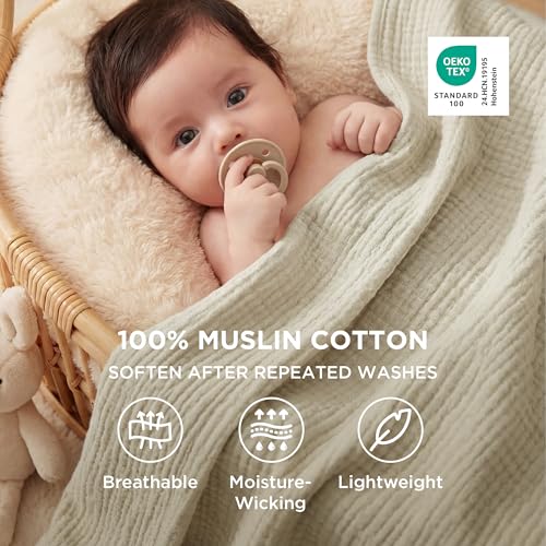 Bedsure 100% Cotton Muslin Blanket Twin XL for Bed - 4-Layer Breathable and Lightweight Soft Gauze Muslin Blankets for Adults, PureWoven Thin Summer Blanket for College Dorm, Linen Beige, 66x90 Inches - color: 00 - Beige, size: Twin XL (66" X 90")