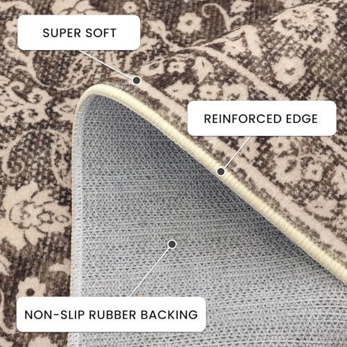 Vintage Washable 2x5 Rug Runner, Rust Brown Red Runners for hallways, Super Soft Kitchen Runner Rug Non Slip, Print Faux Wool Floral Thin Carpet Runner for Entryway Indoor Bedroom - color: Rust Brown Red, size: 2' x 5' (Runner)