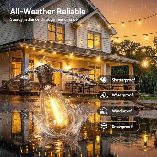 100FT Patio String Lights Outdoor, 35+1 LED Shatterproof Bulbs with Remote & Timer,2700K Dimmable Waterproof Hanging Decor for Backyard, Garden, Porch, Balcony, Wedding Party Lighting - color: Warm White-2700K, size: 100FT+Remote