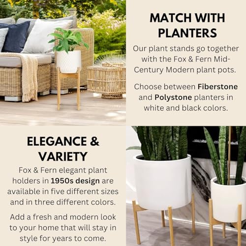 Fox & Fern Mid Century Tall Plant Stand — 10 Inch Fixed Size Raised Bamboo Plant Stand for Indoor Pots (Not Included) - Modern Flower Pot Holder with Plug In Design - Easy to Assemble - Bamboo - color: Bamboo - Tall, size: 10 Inch - Fixed