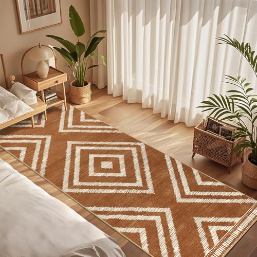 Boho Hallway Runner Rugs 3x10ft Non Slip, Long Brown Washable Kitchen Rug Runners Non Shedding, Geometric Floor Carpet for Bedroom Farmhouse Entryway Living Room Home Decor - color: Brown, size: 3' x 10' (Rectangular)