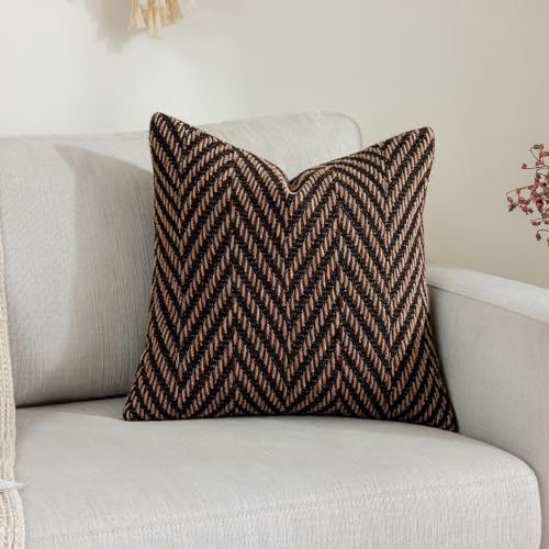 vctops Boho Throw Pillow Cover Brown and Black Knitted Woven Pillow Cushion Cover Arrow Knit Decoration Square Pillowcase for Sofa Couch Bedroom Living Room (Brown,18"x18") - color: Brown, size: 18" x 18" (Pack of 1)