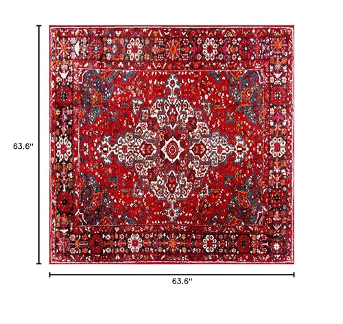 SAFAVIEH Vintage Hamadan Collection Area Rug - 5'3" Square, Red & Multi, Oriental Traditional Persian Design, Non-Shedding & Easy Care, Ideal for High Traffic Areas in Living Room, Bedroom (VTH222A)