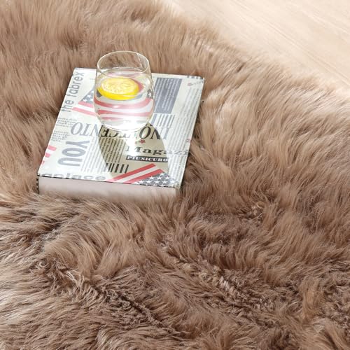 ORINOVA Beige Faux Sheepskin Fluffy Fur Rugs for Bedroom Machine Washable 2x4 Shag Area Rugs for Living Room Office Furry Nursery Rug - color: Beige, size: 2' x 4' (Sheepskin Fur)