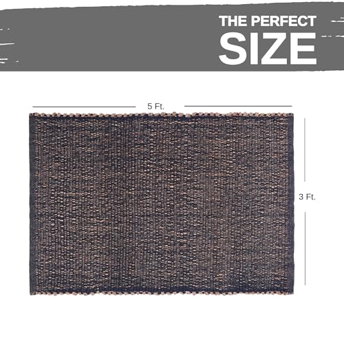 Charcoal Gray 3x5 Jute Rug Braided Construction - Farmhouse Woven Carpet - Mid-Century Modern Floor Covering for Bedside, 3' x 5' - color: Charcoal, size: 3' x 5'