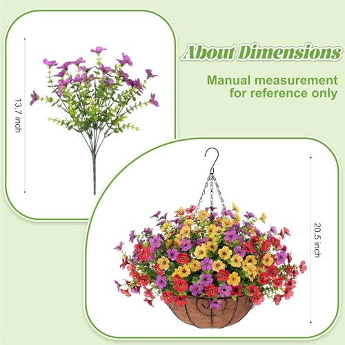 Ammyoo Artificial Faux Hanging Plants Flowers Basket for Spring Outdoor Decoration, Fake Silk Daisy UV Resistant Look Real with Eucalyptus Leaves Summer Outside Decor for Home Patio Garden - color: Red Purple Yellow