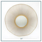 Gold Round Mirror 31 Inch with Sunburst Design - Large Circle Brass for Bathroom, Bedroom, Living Room, Hallway Decor, Hanging Big Golden Circular Mirror