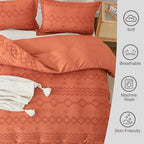 EMME Boho Duvet Cover Twin Size Pumpkin - 2 Pieces Soft & Breathable Tufted Boho Shabby Chic Embroidery Bedding Set for All Seasons, 1 Duvet Cover with 1 Pillow Shams & Zipper Closure (Pumpkin, Twin) - color: 23 - Pumpkin, size: Twin(68"×90")