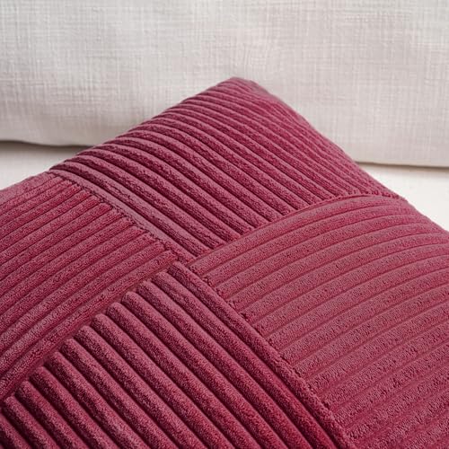 Fancy Homi 2 Packs Burgundy Samll Decorative Throw Pillow Covers 12x12 Inch with for Living Room Couch Bed, Rustic Farmhouse Boho Home Decor, Soft Corss Patchwork Corduroy Square Cushion Case 30x30 cm - color: Burgundy, size: 12" x 12" (Pack of 2)
