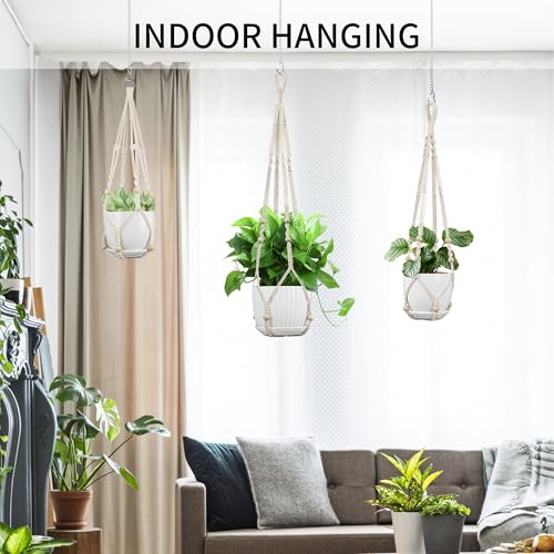Macrame Plant Hanger - Fits 4-13 Inch Pots, 35"/29"/23" Different Sizes Set, Hanging Planter Holder for Indoor Outdoor, Cotton Rope Boho Home Decor, Ivory - color: Ivory, size: 35+29+23in