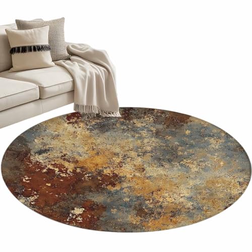 Rust Mottled Texture Small Round Rug 3 Ft, Vintage Distressed Abstract Area Rugs Washable Non Slip Indoor Floor Mats Circle Carpet for Living Room Bedroom Dining Room Home Decor - size: 3' (Round)