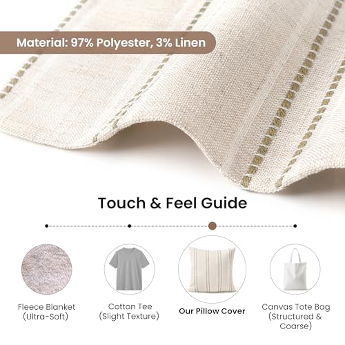 AELS 16x16 Decorative Farmhouse Linen Blend Throw Pillow Covers, Boho Textured Pillow Case, Set of 2, Beige with White & Brown Stitch Yarn Dyed Stripe Cushion Cover for Sofa Living Room (Cover ONLY) - color: Beige With White & Brown, size: 16" x 16" (Pack