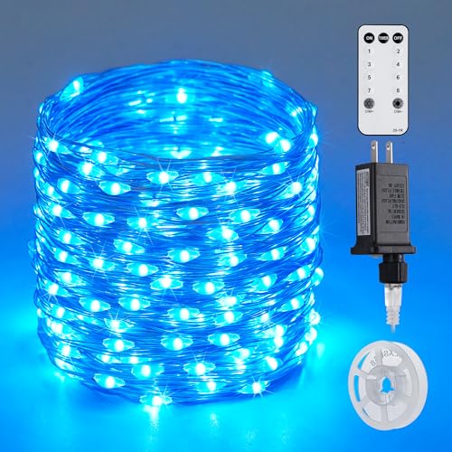 JMEXSUSS 200 LED Blue Fairy Lights Plug in, 66 ft Christmas Tree Lights Outdoor Waterproof with 8 Modes, Christmas Twinkle Lights for Bedroom Christmas Tree Decor - color: Blue, size: 66FT 200LED