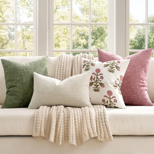 MIULEE Decorative Throw Pillow Covers 18x18 Pack of 2 Sage Green Spring Couch Pillow Covers Soft Cozy Textured Chenille Pillowcases for Home Decor Sofa Living Room Cushion Bedroom - color: Sage Green, size: 18" x 18" (Pack of 2)