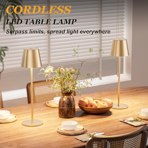 Kakanuo Cordless Table Lamp Rechargeable Gold - KK 4 Pack Battery Operated Lamp for Dining Table, 3 Color Stepless Dimming Wireless Lamp for Counter, Outdoor Patio, Touch Control - color: Gold 1, size: 4 Pack 14in - Down Light