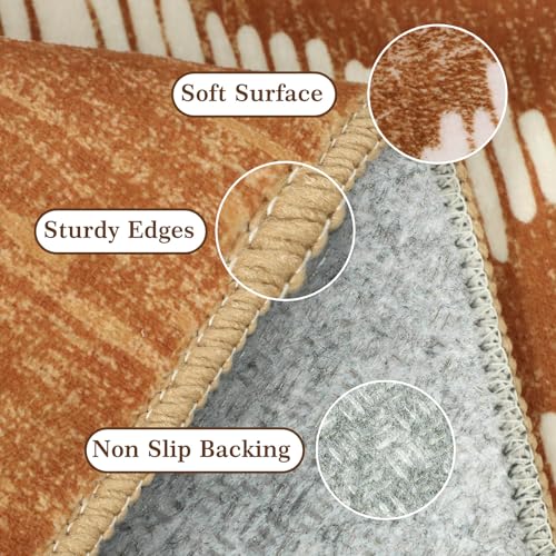 Boho Brown Area Rugs 8x10ft Non Slip, Large Low Pile Washable Rugs for Living Room, Soft Bedroom Area Floor Carpets for Dining Room Kids Nursery Playroom Farmhouse Office - color: Brown, size: 8' x 10' (Rectangular)