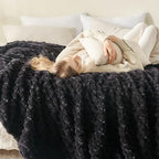 NEWCOSPLAY Super Soft Twin Blanket Black Premium Silky Flannel Fleece 3D Clouds Stylish Jacquard Lightweight Bed Blanket All Season Use 350GSM (Black, Twin(60"x80")) - color: Black, size: Twin(60"x80")