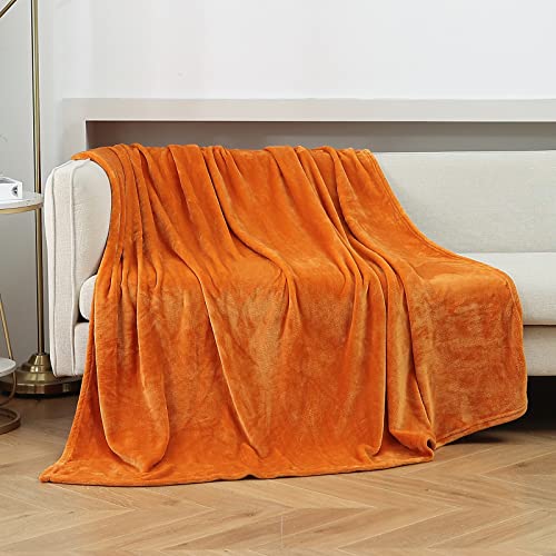 JIAHANNHA Burnt Orange Throw Blanket Fleece Blanket 50"x60",Super Soft Fall Decor Cozy Plush Throw Blanket for Couch Sofa Bed,Warm and Lightweight Bed Blankets for Winter - color: Orange, size: Throw(50"×60")