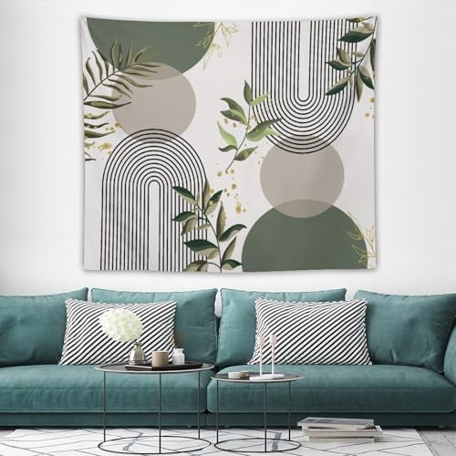 Boho Green Leaf Tapestries,Mid Century Abstract Leaves Tropical Palm Modern Minimalist Geometric Wall Hanging Neutral Home Decor Art for Living Room Bedroom Dorm 40"x30" - color: Boho Leaf-12, size: W40xL30in