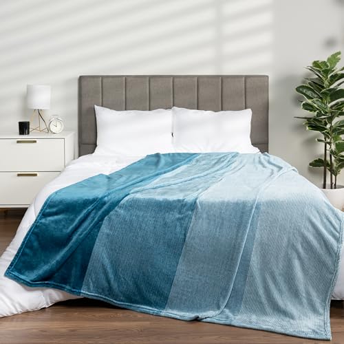 PAVILIA Teal Blue Ombre Fleece Throw Blanket for Couch Sofa Bed, 50x60 - color: Gradient - Sea Blue, size: 50 x 60 Inches - Throw