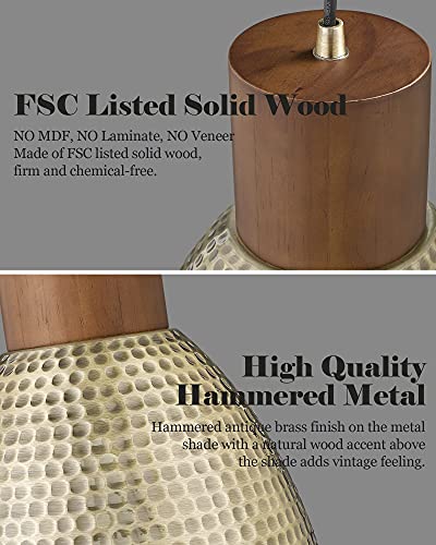 ELYONA 2 Pack Hammered Pendant Light Fixtures, 10.2" Vintage Metal Solid Wood Hanging Bar Lamp, Mid Century Antique Gold Pendant Lights for Kitchen Island, Farmhouse, Dining Room, Brushed Brass - color: Brass - 2 Pack