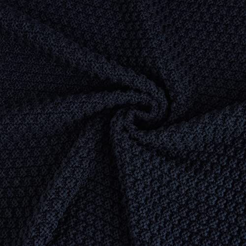 Longhui bedding 100% Cotton Knitted Throw Blanket – Navy Blue, Soft & Cozy, Machine Washable, 51"x63" – Perfect for Living Room, Couch, Sofa, Bed or Travel - color: Dark Navy Blue, size: 51" x 63", Standard