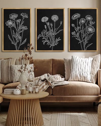 Drsoum Black White Flower Wall Art Vintage Minimalist Floral Wall Hanging Decor Bohemain Botanical Prints Artwork for Bedroom Living Room Hallway 16x24in Natural Framed - color: White Flower, size: 16x24in, Natural Framed