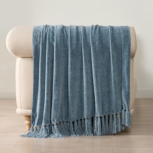 EverGrace Soft Chenille Throw Blanket for Couch, Cozy Plush Fuzzy Decorative Chenille Knit Throw Blanket with Tassels, Lightweight Blanket and Throws for Bed Sofa Gift Home Decor, Cloud Blue 60"x80" - color: Cloud Blue, size: 60"x80"