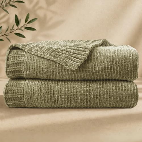 Chenille Throw Blanket for Couch, Cozy Soft Blanket Lightweight Decorative Throw for Living Room Sofa Chair, Stylish Home Decor, Ideal for Gifting, Sage 50"x60" - color: Sage Green, size: Throw