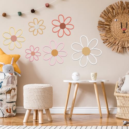 Thyle 6 Pcs Daisy Wall Decor Wooden Daisy Wall Sculptures Art Flowers Signs Hanging Plaque for Home Nursery Bedroom Farmhouse Bathroom Decorations Housewarming Gifts(Multicolor) - color: Multicolor