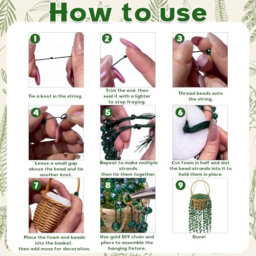 GUJYUYIF Green Glass Beads for Plant Making, Hanging Suncatchers Beading Kit for Jewelry Making DIY Craft Kit Plants Lover Gifts - color: Green