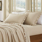 KKJIAF 2 Pcs Plaid Ruffle Pillow Case Standard Size, Ruffled Gingham Cotton Pillowcases 20x26 Inch, Linen Feel Plaid Bed Pillow Shams with Envelope Closure for Bed Sofa (Taupe) - color: Taupe/White Plaid, size: 26" x 20" (Pack of 2)