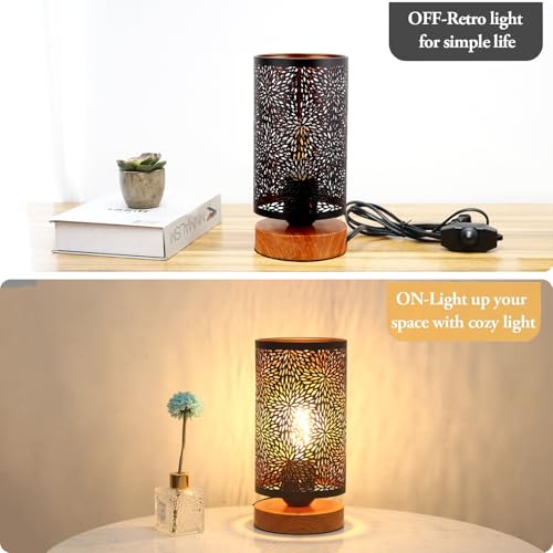 Small Industrial Table Lamps Dimmable, Bedside Lamps for Nightstand,End Table Side Desk lamp with Rustic Black Metal Cage Lampshade for Bedroom, Kids Room Living Room 2700K LED Bulb Included - color: chrysanthemum