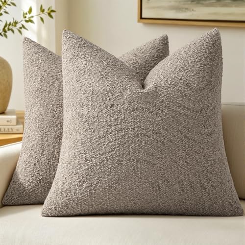 MIULEE 18x18 Inch Decorative Pillow Covers for Couch Bed Set of 2 Textured Boucle Neutral Throw Pillow Covers Light Taupe Accent Solid Pillowcases Sofa Living Room Home Decor - color: Light Taupe, size: 18" x 18" (Pack of 2)
